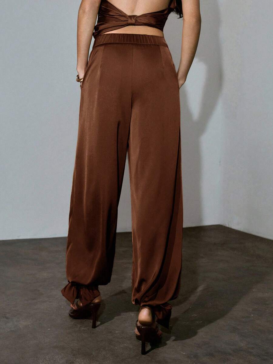 MOTF PREMIUM URBAN MODERN CUFFED TIE-UP LANTERN PANTS SPRING SUMMER - Coffee Brown - View 2
