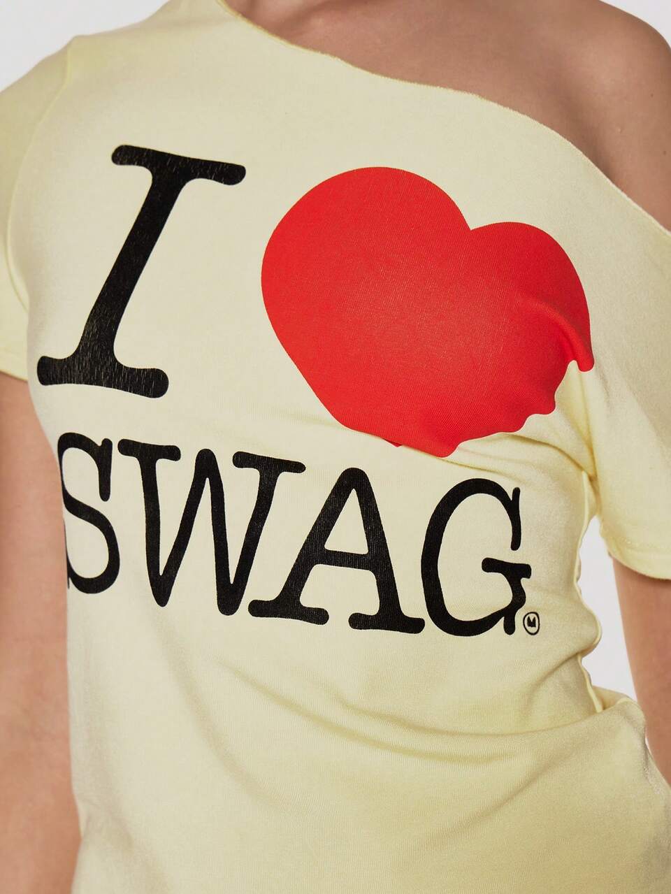Yellow Slouchy Off The Shoulder Raw Hem "I Heart Swag" Oversized Tee