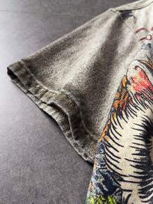 ROMWE MEN Men's Tiger Pattern Single-Breasted Casual Versatile Daily Denim Jacket - Grey - View 5