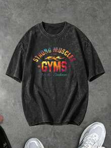 Gym Rark 男士字母印花圓領休閒百搭日常旅行運動短袖T恤 - 黑色 - 查看 3