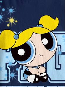 THE POWERPUFF GIRLS X SHEIN 少女圆领短袖休闲T恤，全印花 - 白色 - 查看 6