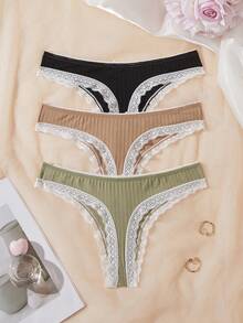 SHEIN 女款蕾絲拼接蝴蝶結裝飾休閒日常丁字褲 - 彩色 - 查看 2