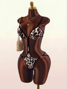 Amplova Women's One-Piece Leopard Print Swimsuit, Sexy, Vacation Beach Party White Summer - Brown - View 8