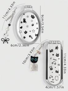 ROMWE Kawaii 2 Buah Sisir Lipat & Cermin Kucing Hitam Lucu, Sisir Airbag untuk Kembali ke Sekolah, Cermin Sisir Portabel DIY, Sisir Kecil Dekoratif Berbentuk Bintang Gaya Y2K - Warna 1 - View 2