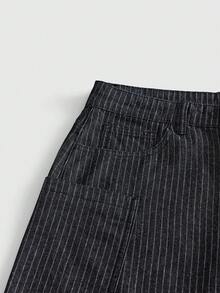 SWAVVY Randiga jeans för män med knapp och ficka, avslappnade och mångsidiga för vardag och resor - Svart - Visa 5