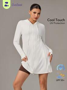 OutZeal Women Sun-Proof Jacket Daily Casual UV Protection Cool Touch Hood Long Length Outdoor Tops - White - View 10