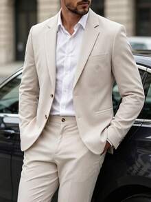 Manfinity Mode Men's Single-Breasted Lapel Solid Color Pocket Casual Blazer, Formal - Apricot - View 3