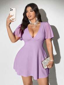 Viva Relle Plus Size Women's Red Mini A-Line Sexy Dress - Mauve Purple - View 2