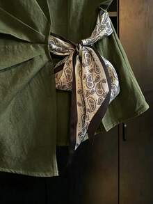 SHEIN Franclia 女款腰部打結休閒百搭日常出遊襯衫 - 軍綠色 - 查看 5