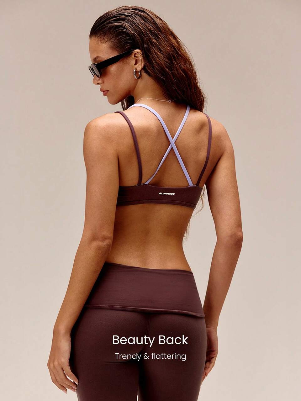 FeatherFit™ Silhouette Flow Colorblock Anti-Slip Mock 2-Piece Demi Bra With Open Back Removable Cups Yoga Pilates Studio Daily Active Wear