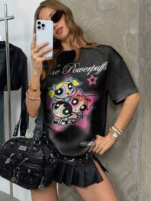 THE POWERPUFF GIRLS X SHEIN 女士圆领短袖休闲T恤 - - 白色 - 查看 2
