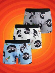 LOONEY TUNES X SHEIN 3pcs IP Collaboration Series Tween Boys Cartoon Print Comfortable Boxer Briefs - Blue and White - View 6