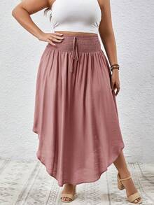 SHEIN VCAY Plus Solid Curved Hem Tie Front Summer Skirt - Dusty Pink - View 5