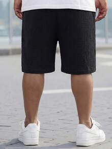 ResortEase 3pcs Plus Size Men's Comfortable Solid Color Drawstring Waist 100% Cotton Shorts, Summer Linen - Black - View 9