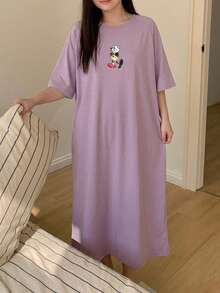 Dazy Plus Cartoon Pattern Loose Long T-Shirt Style Nightgown, Suitable For All Seasons - Purple - View 5
