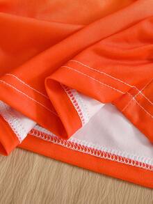 Tween Girl Gradient 2 Pieces Set. Vibrant Yellow-Orange Gradient Design, Beach, Outfits, Concert, Fitted, Chic, Leggings, Gym, Yoga, Casual, Y2K - Burnt Orange - View 5
