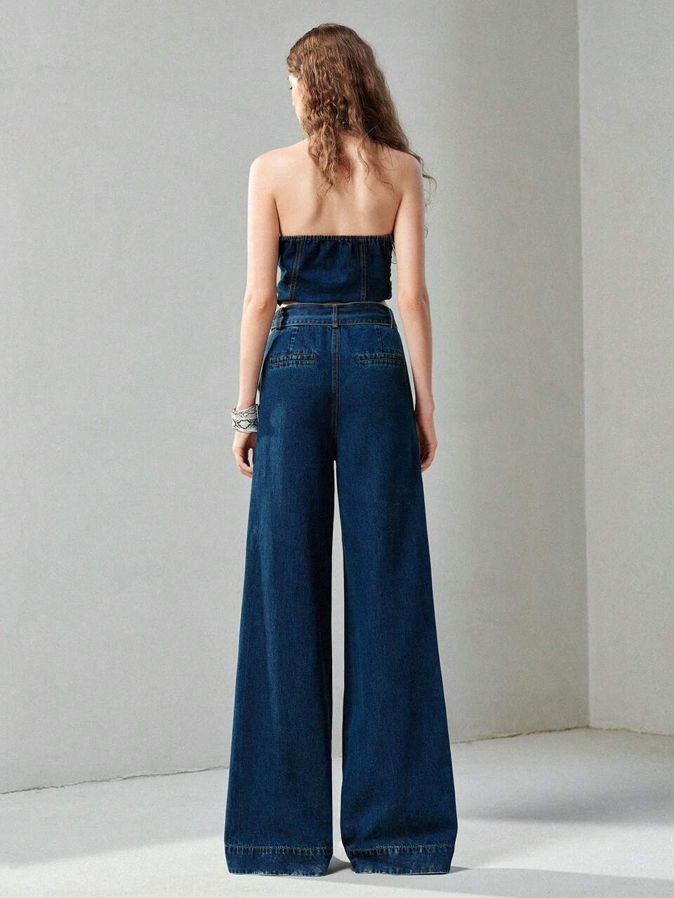 WOMEN'S TENCEL LYOCELL BELTED LOOSE WIDE LEG JEANS