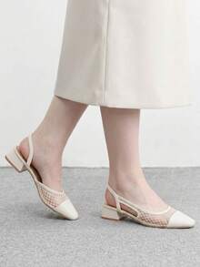 CUCCOO BIZCHIC Women's Shoes Spring And Summer Square Toe Short Thick Heel Rice Apricot Splicing High Heel Shoes - Rice apricot - View 4