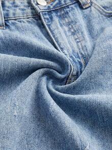 lacRébo Light Blue Mid-Rise Relaxed Straight-Leg Jeans Summer Autumn Casual Cotton Pants Everyday Travel Back-To-School Day Time - Light Wash - View 7