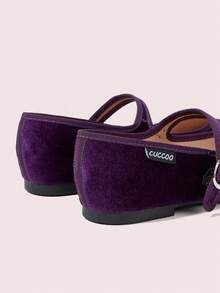 CUCCOO DOLLMOD 2026女款粉紫色天鵝絨瑪麗珍平底鞋，復古圓頭扣環芭蕾舞鞋，舒適日常穿著 - 紫色 - 查看 6