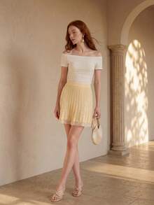 MOTF PREMIUM CONTRAST LACE SWEATER SKIRT - Yellow - View 2