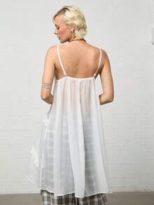COUREZ Semi-Transparent Mid-Length Ruffle Strap Loose Dress/Y2K Autumn Women's Casual Set Autumn Loose Dress Outing Set Holiday Set Autumn Dress - Pearl White - View 3