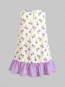 Vestido casual de gasa con estampado floral sin mangas para niña de vacaciones - Morado - Ver 2