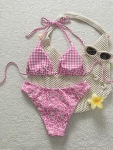 Swim Mod Bộ bikini hai mặt màu hồng nhạt họa tiết hoa dành cho nữ - Nhiều màu - Xem 2
