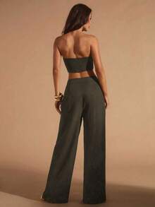 Glamine Completo da donna 3 pezzi verde oliva con collo a revers, casual da pendolare, business versatile per ufficio e uscite, vestibilità ampia, per la Festa degli Insegnanti, estivo - Verde - Visualizzare 5