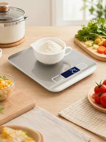 Báscula de cocina digital, capacidad máxima de 10 kg, precisión de 1 g, báscula de alimentos de acero inoxidable con función de tara, báscula de pesaje digital multunidades para repostería, cocina y preparación de comidas - Blanco - Ver 2