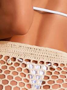 Swim Vcay Damen einfarbiger Cover-Up-Rock mit Muschel-Besatz und Cut-Out-Design - Aprikosenfarben - Übersicht 2