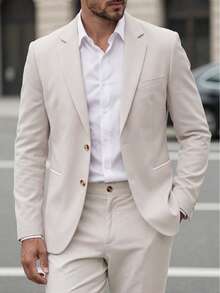 Manfinity Mode Men's Single-Breasted Lapel Solid Color Pocket Casual Blazer, Formal - Apricot - View 5