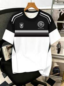 Manfinity Joysei Kaos Kasual Pria Lengan Pendek Kerah Bulat dengan Motif Huruf & Bintang - Hitam - View 2