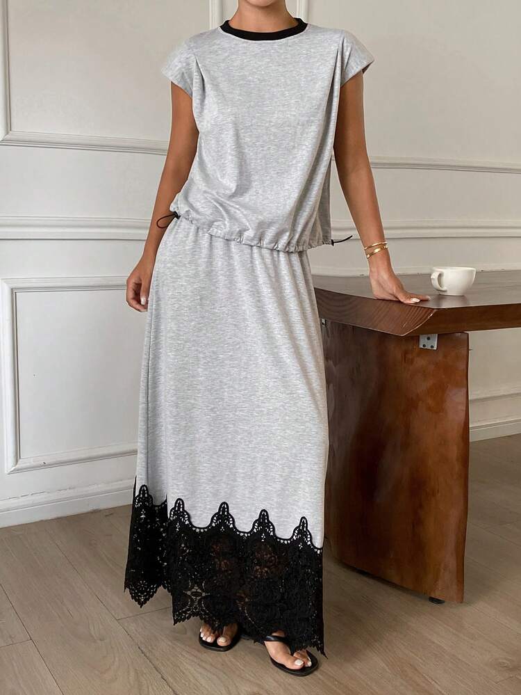Women's Contrast Color Patchwork Casual Two Pieces Set