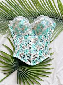 Soleia 女款浪漫春夏度假上衣，雛菊刺繡、紋理印花與3D花卉裝飾，休閒上衣，適合約會、情人節、下午茶、海灘、郵輪、公路旅行、城市度假、音樂節、派對，波希米亞、波西米亞風、嬉皮、西部風格，百搭內搭/外穿，四季穿著，日常通勤 - 薄荷綠 - 查看 3