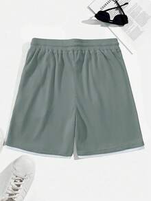 Manfinity RSRT Men's Waffle Knit Contrast Color Waist Drawstring Shorts, Holiday - Gray Blue - View 2