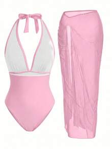 Swim Oasis Sunner Vacation 优雅浪漫海星装饰连体泳衣高端套装 - 淺粉色 - 查看 2