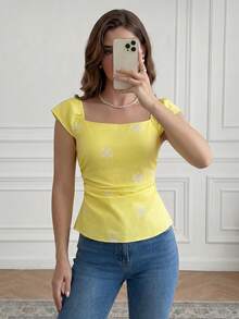 Modelyn Fashionable New Casual Elegant Pastel Yellow Summer Blouse For Women Vacation - Light Yellow - View 5