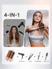 JMMO 4 In 1 Hot Air Brush US Plug, Multifunctional Hair Dryer Brush Straightener Curler Volumizer All-In-One Styling Tool - View 3