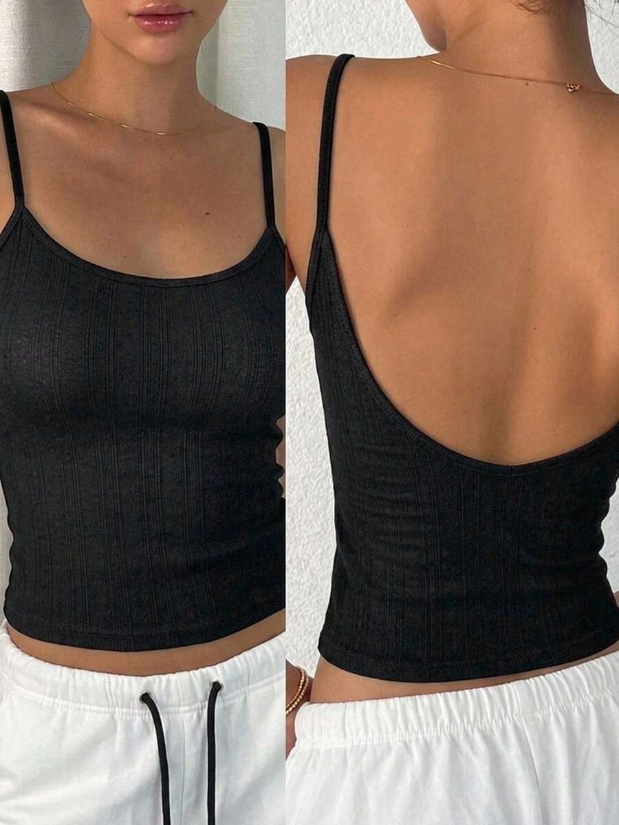 DAZY Women's Solid Color Backless Camisole - Black - View 1