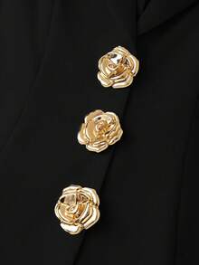Formidée Plus Size Spring/Summer Elegant Casual Gold Rose Button Decor Solid Color Sleeveless Blazer Top + Versatile Casual Long Pants Women's 2-Piece Set, Suitable For Spring/Summer, Commuting, Office, Professional Women's 2-Piece Suit Set - Black - View 10