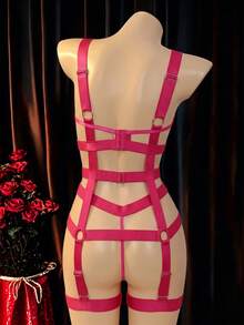 SHEIN Wire-Free Bra, Thong, Leg Bands 3-Piece Set - Hot Pink - View 6