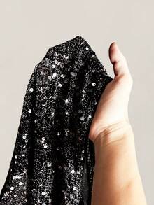 SHEIN ICON 女款單肩亮片休閒性感百搭上衣，適合日常、夜晚外出、派對、夜店、出遊，黑色夏季款 - 黑色 - 查看 8