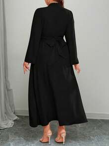 Elenzga Women's Plus Size High Waist Long Sleeve Dress - Black - View 2
