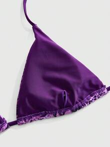 ROMWE Avant 2025 Sexy Vintage Leopard Print Pattern Bikini 2 Pieces Set For Women Vacation Beach Summer - Purple - View 4
