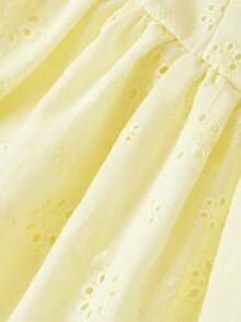 Sweetness Spring/Summer Vacation Sweet French Embroidery Fabric Waist-Cinched Tie A-Line Plus Size Dress - Yellow - View 3