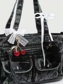ROMWE Goth Ladies Vintage Old Gradient Camouflage Heart Pendant Decorative Shoulder Strap Shoulder Handbag, Large Capacity Shoulder Bag Multiple Pockets - Cowboy Diablo - View 3