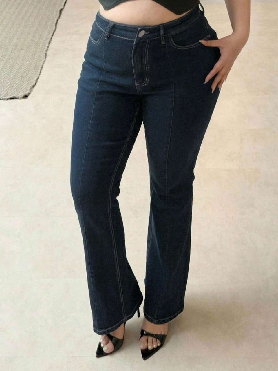 Dazy Plus Vintage Washed Blue Stretch Skinny Sexy Minimalist Sexy Flare Jeans, Hot Girl Pants, Plus Size Women's All Season Denim Fall