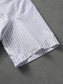 ROMWE MEN Street Life Men's Striped Short Sleeve Button-Down Casual Shirt - Blue - View 6