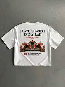 Manfinity ZONE917 Boxy Cropped Loose F1 Formula Racing White Short Sleeve T-Shirt - White - View 6